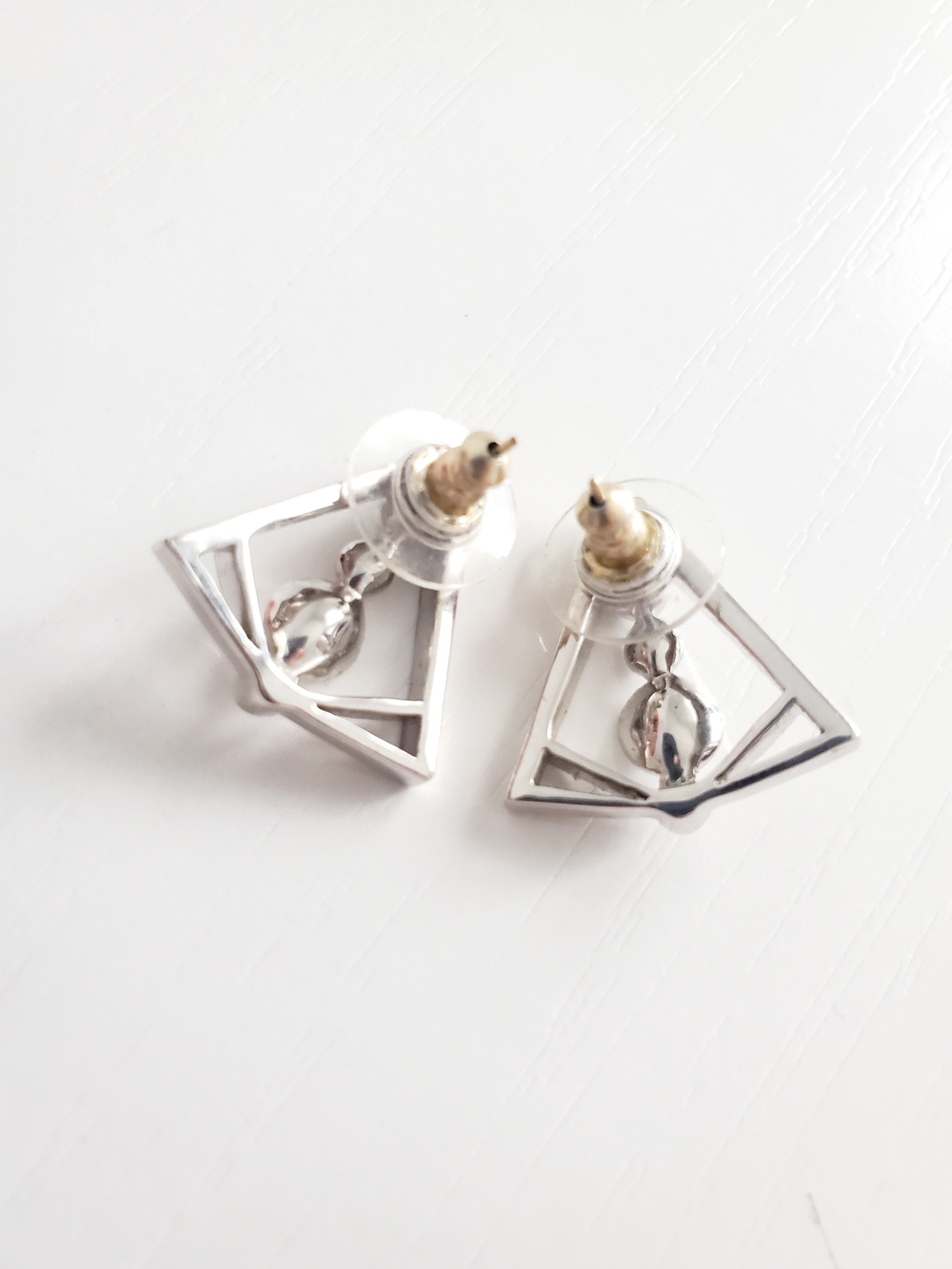 Silver Triangle Crystal Stud Earrings - Geometric Sparkle - Picture 3 of 3